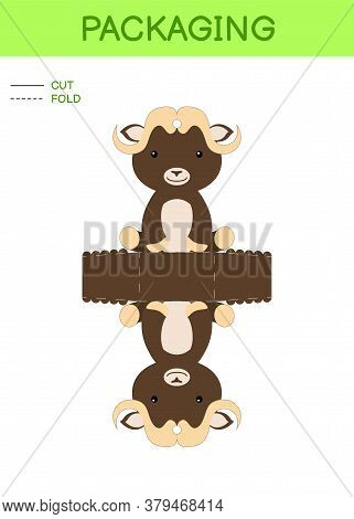 Diy Party Favor Box Die Cut Template Design For Birthdays, Baby Showers With Cute Musk-ox For Sweets