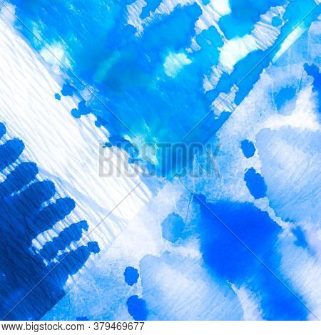 Ice Batik Pattern. Jeans Sea Print. Damask Maritime Blue Print. Weather Cold Artistic Pattern. Sky O