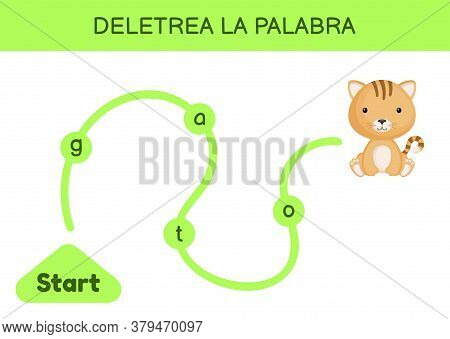 Deletrea La Palabra - Spell The Word. Maze For Kids. Spelling Word Game Template. Learn To Read Word