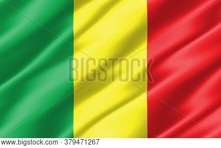 Silk Wavy Flag Of Mali Graphic. Wavy Malian Flag 3d Illustration. Rippled Mali Country Flag Is A Sym