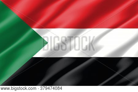 Silk Wavy Flag Of Sudan Graphic. Wavy Sudanese Flag 3d Illustration. Rippled Sudan Country Flag Is A