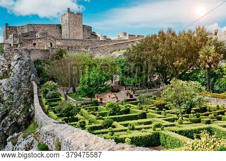 Panoramic View Of Gardens And Medieval Castle From Marvao, Portalegre, Alentejo Region, Portugal.