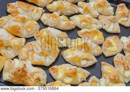 Sweet Puff Pastry Buns With Cottage Cheese Removed From The Oven