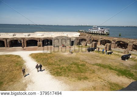 Charleston Sc - March 29, 2019: View Of Fort Sumter Full Of Tourist, National Monument In Charleston