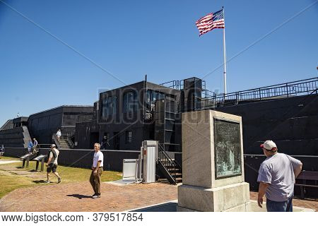 Charleston Sc - March 29, 2019: View Of Fort Sumter Full Of Tourist, National Monument In Charleston