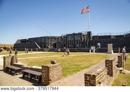 Charleston Sc - March 29, 2019: View Of Fort Sumter Full Of Tourist, National Monument In Charleston