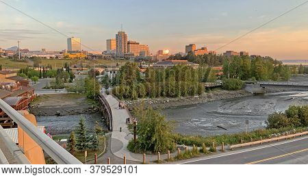 Downtown Anchorage All Aglow At Midnight With Fish Creek