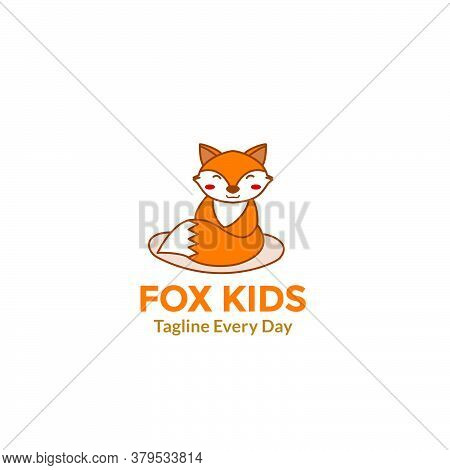 Cute Fox Cartoon Illustration Smile And Happy For Animal Orange Logo Design