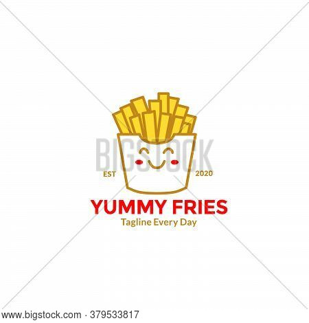 Cartoon French Fries Cute Smile For Fast Food Drink And Restaurant Logo Design