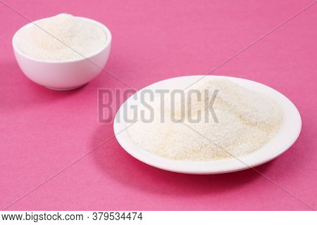 Hydrolysed Powder Collagen - Pink Background. Text Space