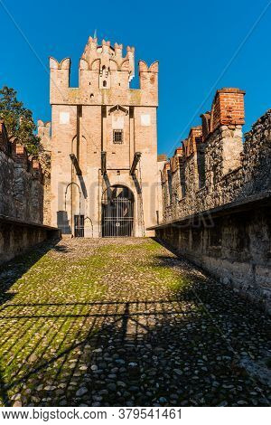 Sirmione, Italy, December 2015: The Gate Of Rocca Scaligera Castle In Sirmione Town On The Garda Lak