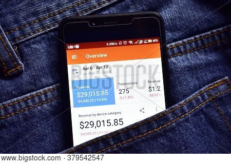 Delhi, India, May 13, 2019: Goolge Analytics On Mobile Phone, Play Store Apps