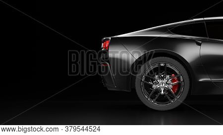 3d Rendering Of A Modern Black Sedan Car With Studio Light. 3d Illustration Of Brandless Car