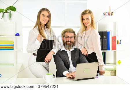 Man And Women Business Colleagues. Office Flirt. Career Company. Flirting And Seduction. Flirting Wi