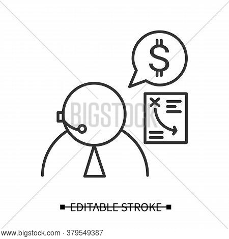 Financial Advisor Icon. Personal Finances Consultant Wearing Headset Linear Pictogram. Concept Of Ta