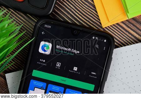 Microsoft Edge Dev Application On Smartphone Screen. Edge Is A Freeware Web Browser Developed By Mic