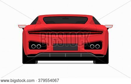 Sports Car In Flat Design Style. Rear View Of The Supercar Isolated On White Background