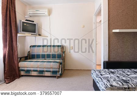 Anapa, Russia - June 25, 2020: Poor Room Interior With Outdated Old Interior