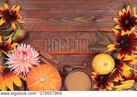 Autumn Flower Arrangement, Abstract Background Flat Lay, Minimal Holiday Concept. Thanksgiving Card 
