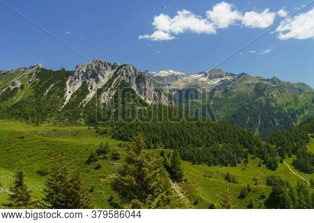 Mountain Landscape Along The Road To Crocedomini Pass, In The Brescia Province, Lombardy, Italy, At 