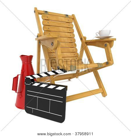Director's Chair with Clap Board and Megaphone.