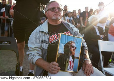 Minsk/belarus - July 30, 2020: Supporters Of Presidential Candidate Svetlana Tikhanovskaya At Her Ca