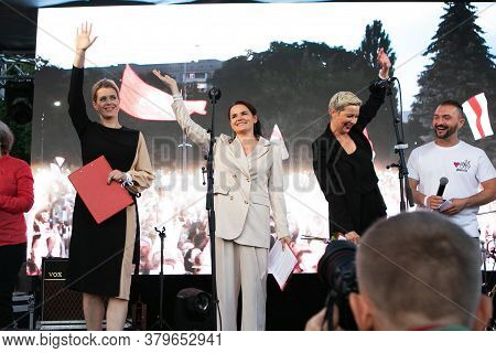 Minsk, Belarus - July 30, 2020: Svetlana Tikhanovskaya, Veronika Tsepkalo And Maria Kolesnikova - Th