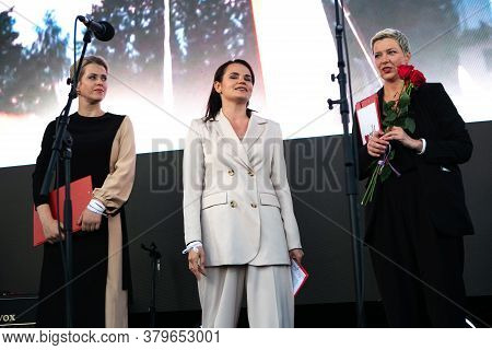 Minsk, Belarus - July 30, 2020: Svetlana Tikhanovskaya, Veronika Tsepkalo And Maria Kolesnikova - Th