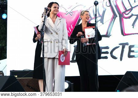Minsk, Belarus - July 30, 2020: Svetlana Tikhanovskaya, Veronika Tsepkalo And Maria Kolesnikova - Th