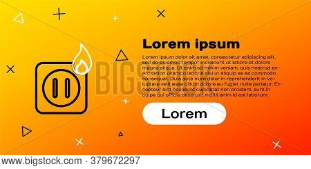 Line Electric Wiring Of Socket In Fire Icon Isolated On Yellow Background. Electrical Safety Concept