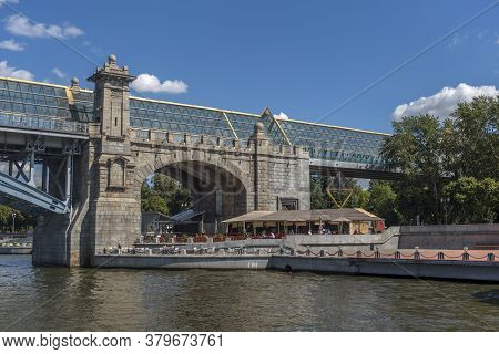 Moscow, Russia - 08.08.2018 -  View Of Bogdan Khmelnitskiy Bridge In Spring Rainy Day.