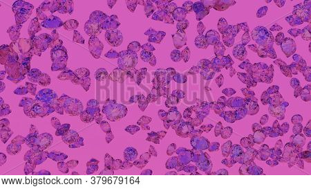 Diamond Rain, Falling Diamonds With Ideal Cut On Blue Background, 3d Rendering