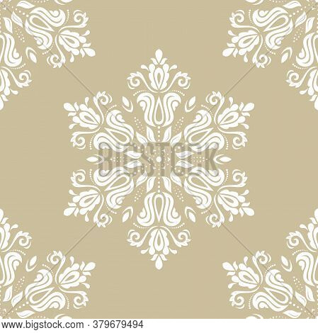 Classic Seamless Vector Pattern. Damask Orient Round White Ornament. Classic Vintage Background. Ori