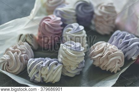 Sweet homemade zephir on craft paper, close up view