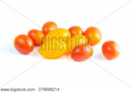 Cherry Tomatoes (solanum Lycopersicum L. Var. Cerasiforme). Isolated On White Background And Clippin