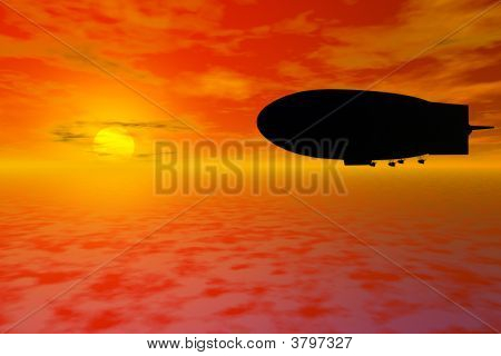 Zeppelin silueta s západ slunce za