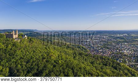 Panoramic Aerial View Of The German Town Bensheim In Summer During Daytime