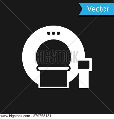 White Tomography Icon Isolated On Black Background. Medical Scanner, Radiation. Diagnosis, Radiology
