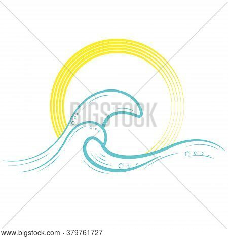 Figure Crests Of Sea Waves. Sketch On The Background Of The Solar Disk.