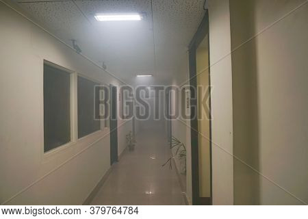 Kolkata, West Bengal, India - 21st June 2020 : An Office Corridor After Sanitization Spray Used, San