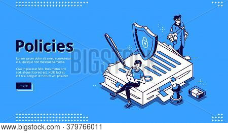 Policies Banner. Business Documents For Law Compliance, Legal Regulation Quality And Procedures. Vec