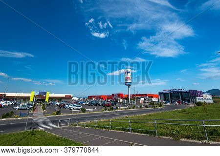 Brasov, Romania- 06 August 2020: Wide Angle Shot, Brico Depot, Media Galaxy And Carrefour Stores, Bl