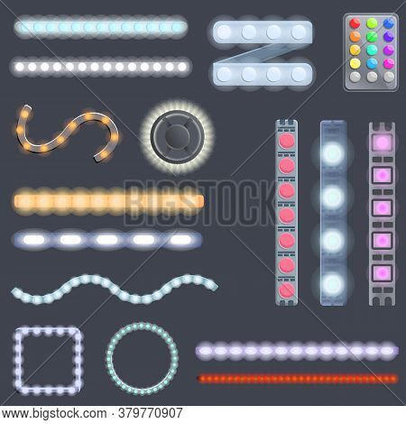 Led Strip Lights Icons Set. Cartoon Set Of Led Strip Lights Vector Icons For Web Design