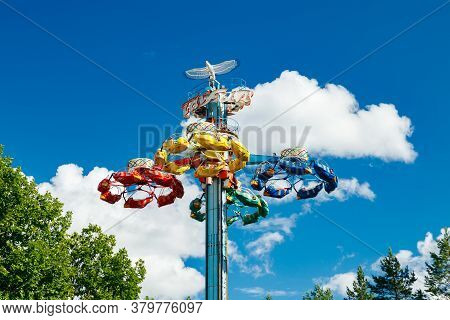 Kouvola, Finland - 14 July 2020: Extreme Ride Taifun In Motion In Amusement Park Tykkimaki