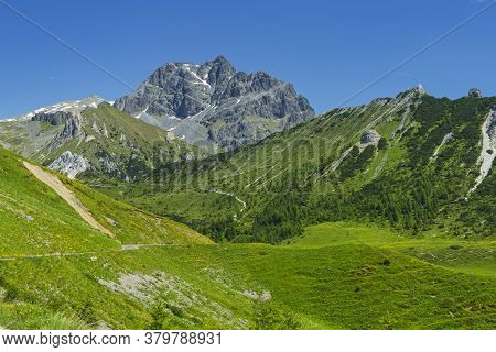 Mountain Landscape Along The Road To Crocedomini Pass, In The Brescia Province, Lombardy, Italy, At 