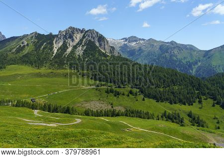 Mountain Landscape Along The Road To Crocedomini Pass, In The Brescia Province, Lombardy, Italy, At 