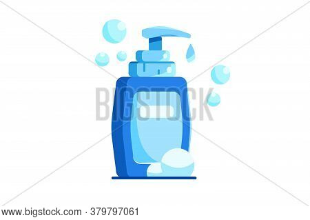 Liquid Soap With Foam And Bubbles In Flat Style.