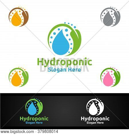 Water Hydroponic Gardener Logo With Green Garden Environment Or Botanical Agriculture Design