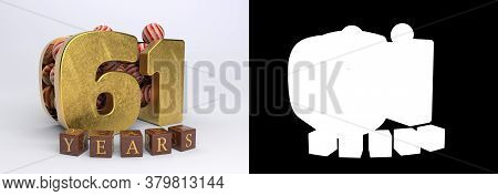 Number 61 (number Sixty-one) Anniversary Celebration Design With Round Candies And The Inscription Y