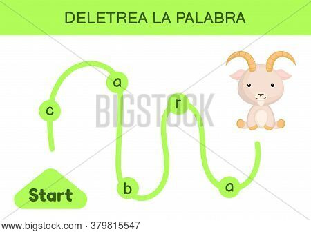 Deletrea La Palabra - Spell The Word. Maze For Kids. Spelling Word Game Template. Learn To Read Word